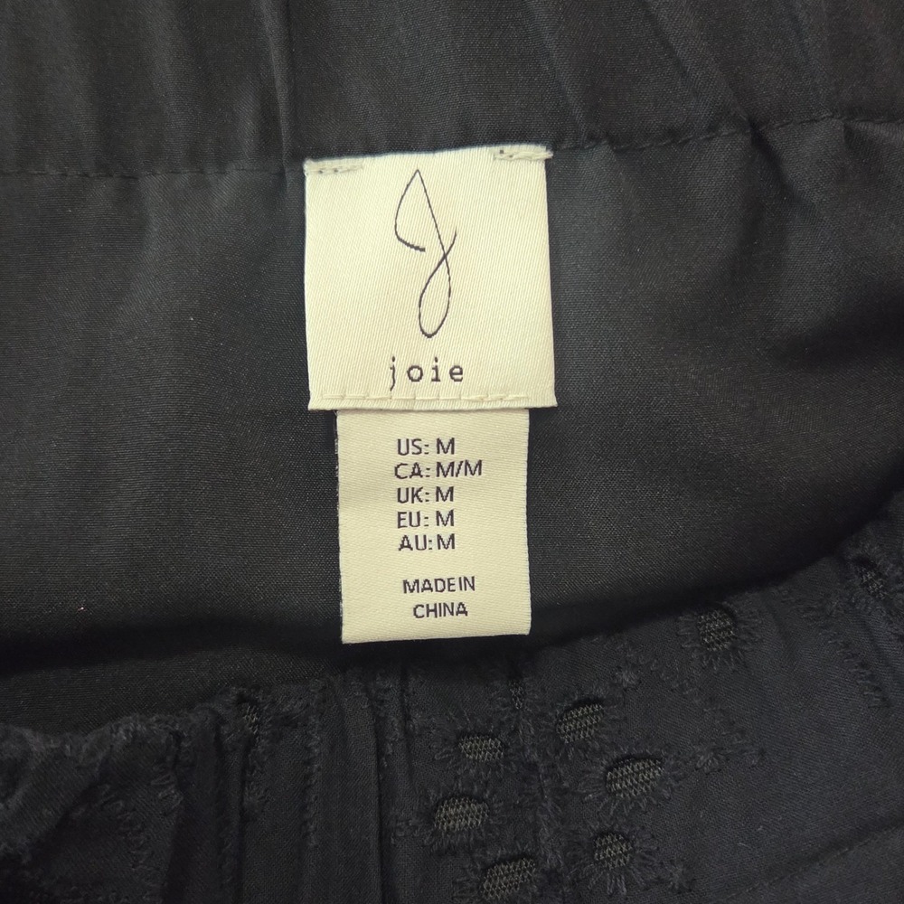 Joie Black Eyelet Cotton Midi Skirt Scalloped Hem Size Medium Elastic Waist - Picture 2 of 8